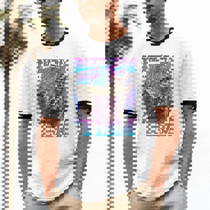 Retro Raccoon Meme Ringer T-Shirt | Fun Gift for Trendsetters