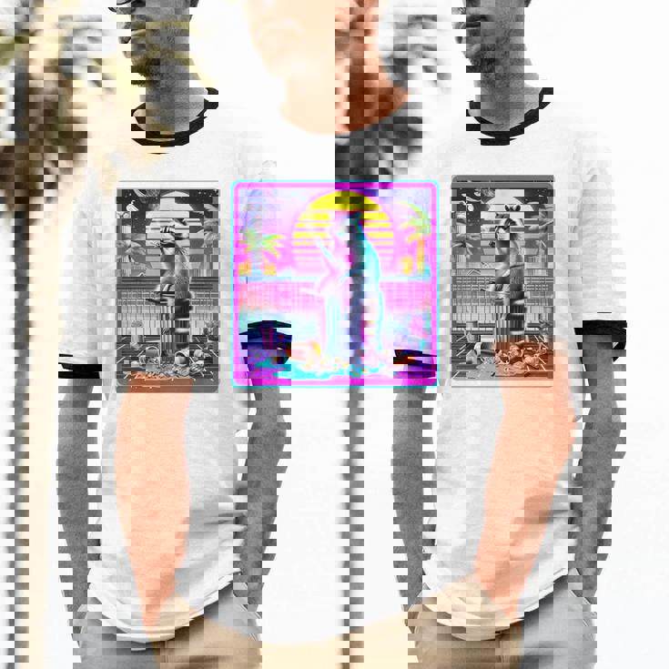 Vaporwave Raccoon Cotton Ringer T-Shirt - Retro Unisex Style