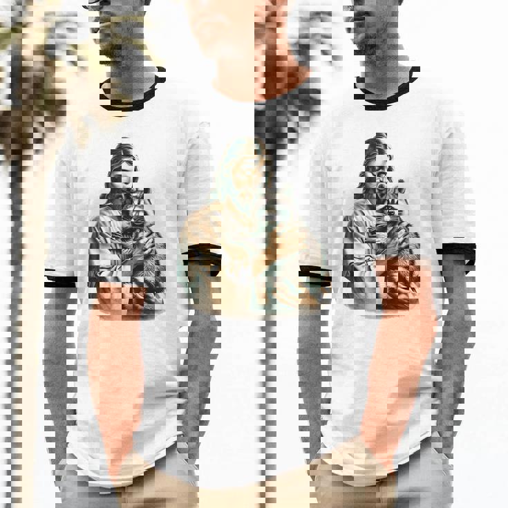 Vintage Jesus & Raccoon Cotton T-Shirt - Unisex Ringer Tee