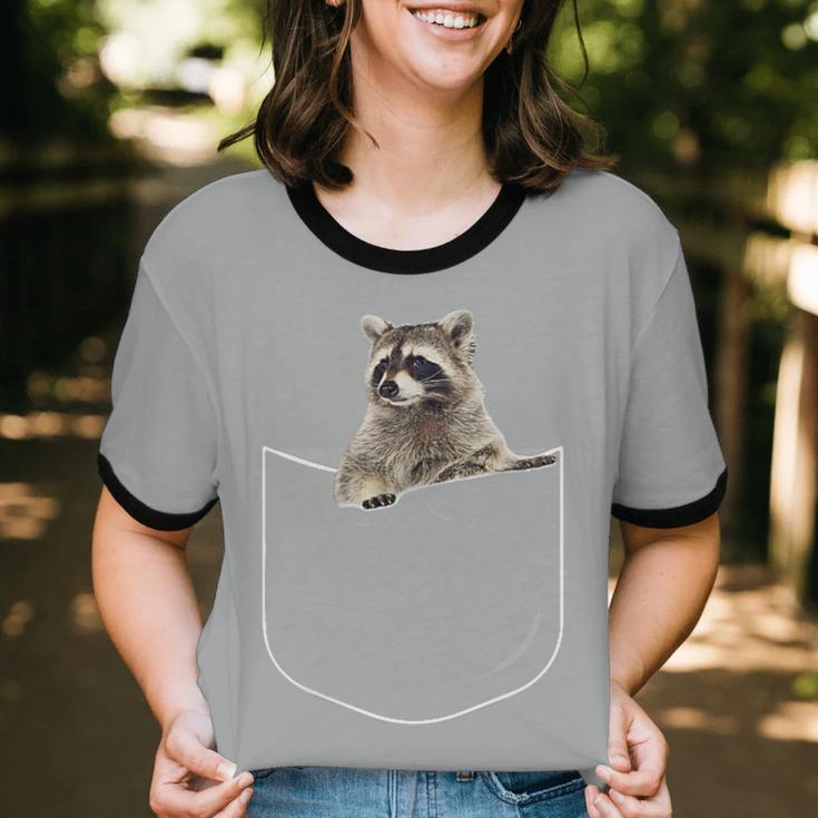 Raccoon Pocket Tee - Unisex Cotton Ringer Shirt - Playful Style Raccoon Pocket Tee - Unisex Cotton Ringer Shirt - Playful Style