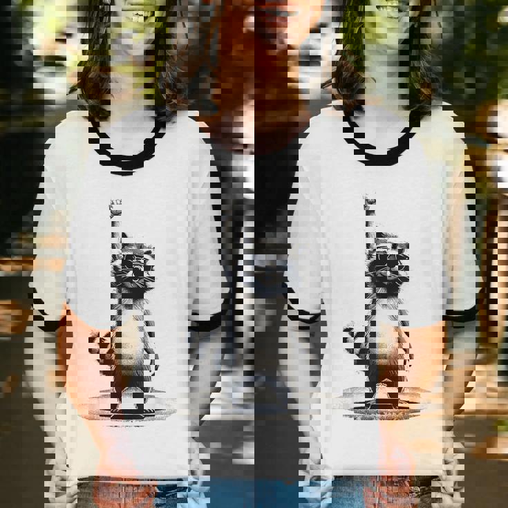 Retro Raccoon T-Shirt - Music Vibe Unisex Cotton Ringer Tee