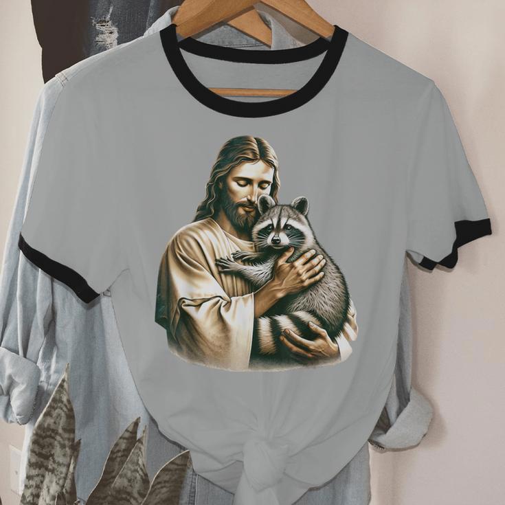 Vintage Jesus & Raccoon Cotton T-Shirt - Unisex Ringer Tee Vintage Jesus & Raccoon Cotton T-Shirt - Unisex Ringer Tee