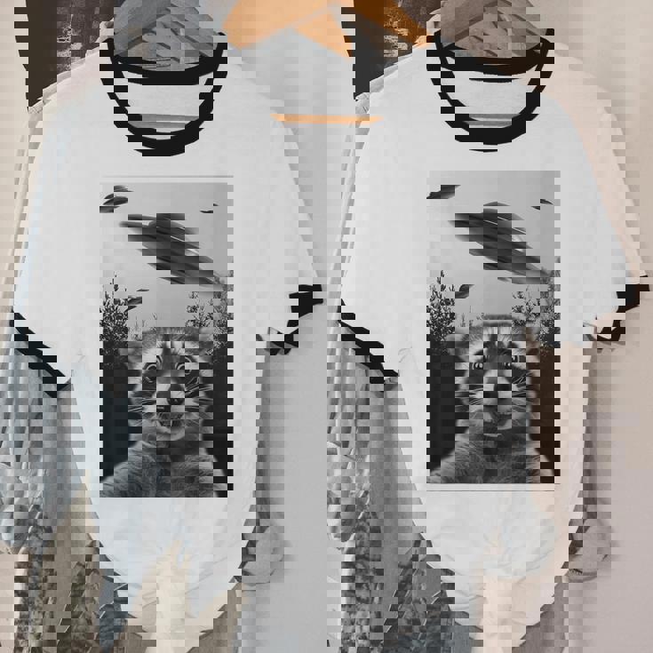 Alien UFO Raccoon Cotton Unisex Ringer T-Shirt | Fun & Unique