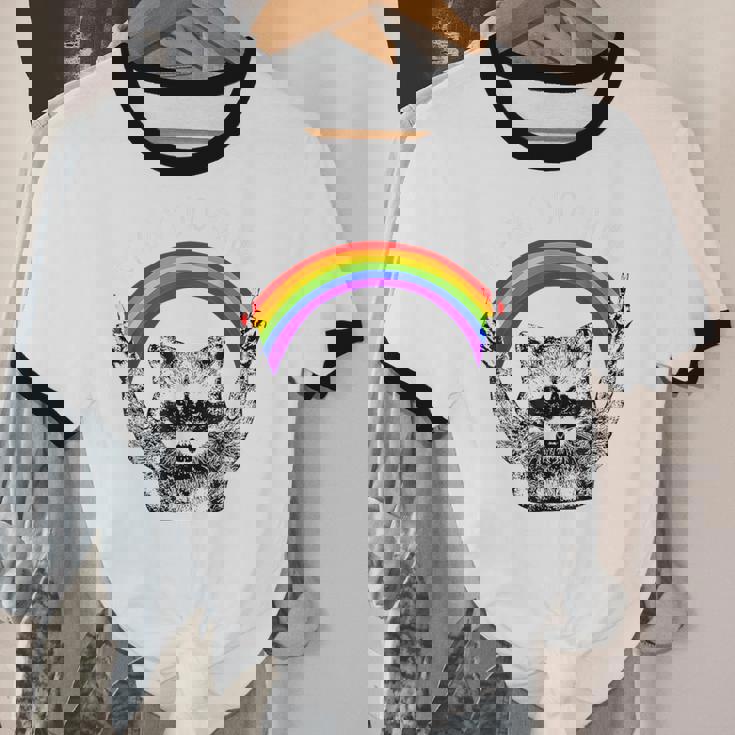 Raccoon Be Gay Do Crime LGBTQ Pride Unisex Cotton Ringer Tee