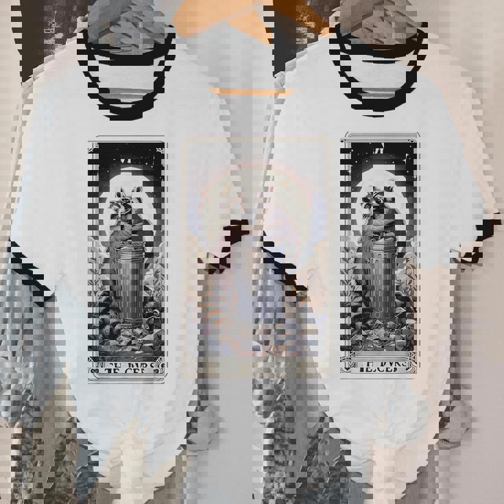 Raccoon Tarot Lovers T-Shirt - Unisex Cotton Ringer Top
