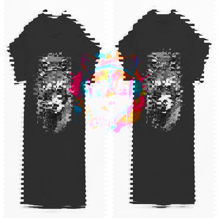 Retro Raccoon T-Shirt - Colorful Headphones Design for Adults & Kids
