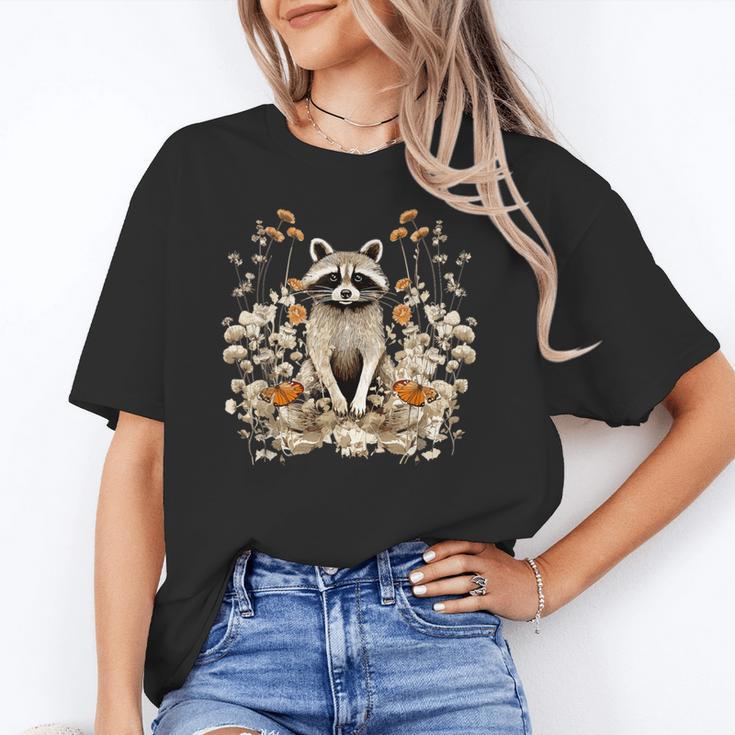 Cottagecore Raccoon Wildflower Unisex T-Shirt for Women