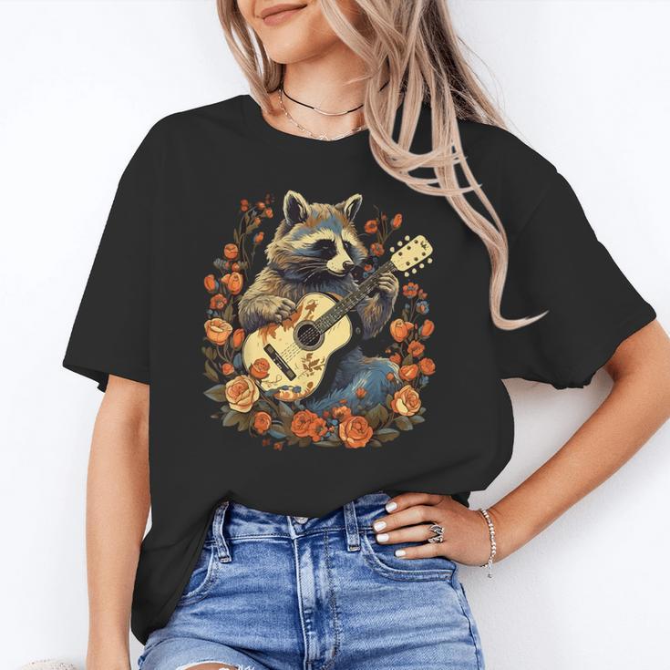 Raccoon Guitar T-Shirt–Cottagecore Floral Animal Unisex