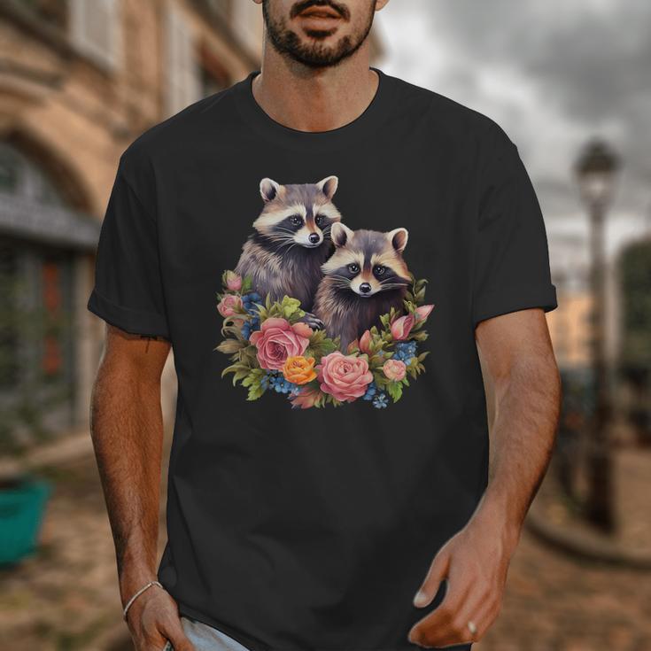 Cottagecore Raccoons & Flowers Unisex T-Shirt - Nature Lover's Delight