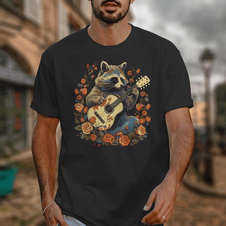 Raccoon Guitar T-Shirt–Cottagecore Floral Animal Unisex