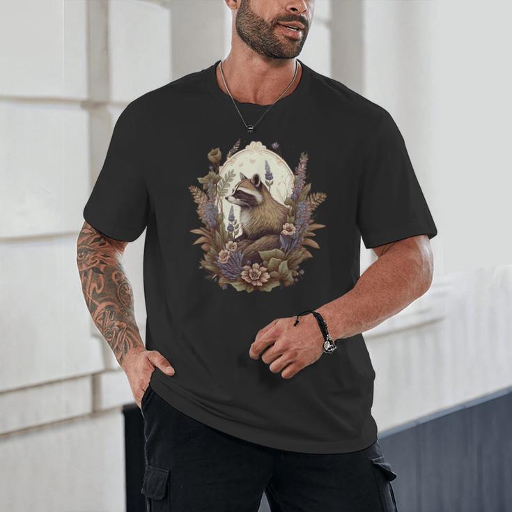Cottagecore Raccoon Floral T-Shirt - Cute Graphic Unisex Tee