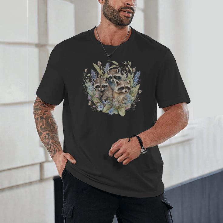 Cottagecore Raccoon Lover Unisex T-Shirt | Cute Mushroom Floral Design