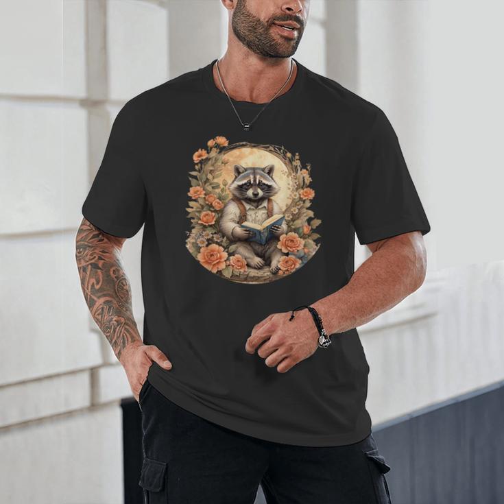 Cottagecore Raccoon T-Shirt for Book Lovers | Unisex Floral Design
