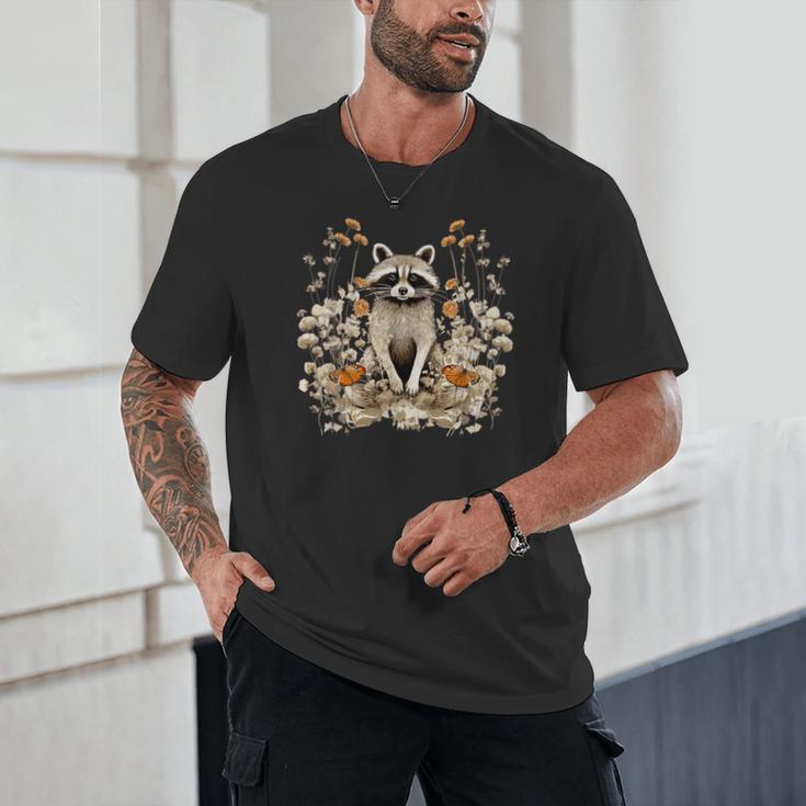 Cottagecore Raccoon Wildflower Unisex T-Shirt for Women