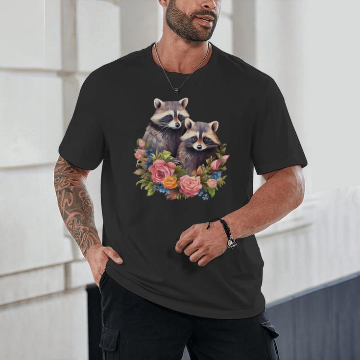 Cottagecore Raccoons & Flowers Unisex T-Shirt - Nature Lover's Delight