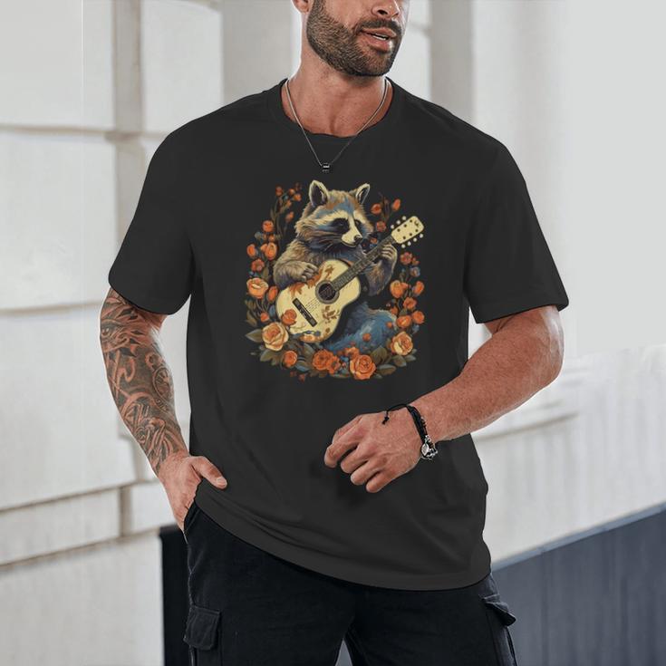 Raccoon Guitar T-Shirt–Cottagecore Floral Animal Unisex