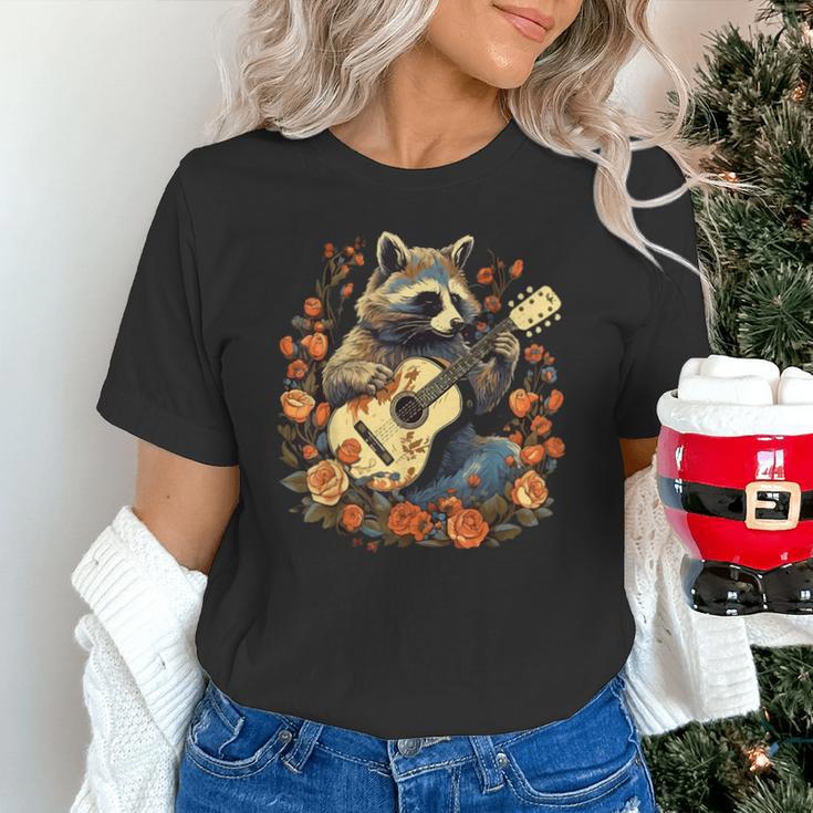 Raccoon Guitar T-Shirt–Cottagecore Floral Animal Unisex