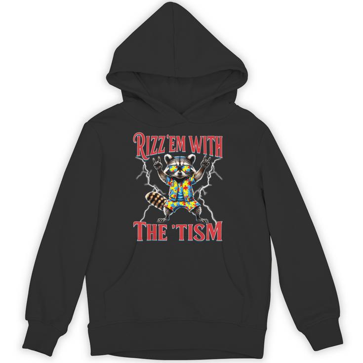Autism Rizz Em With The Tism Meme Autistic Racoon Hand Rock Hoodie