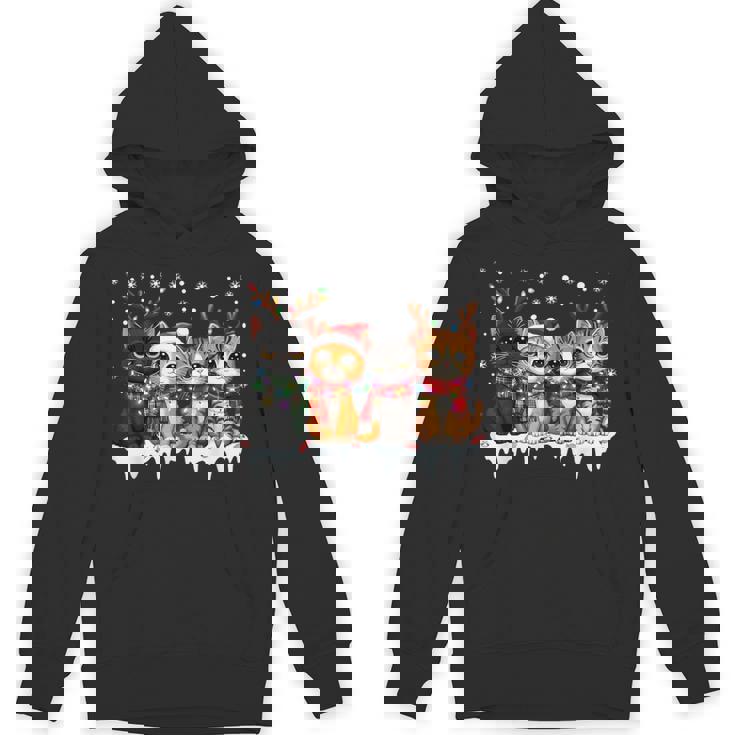 Cat Christmas Light Reindeer Santa Christmas Cat Lover Hoodie