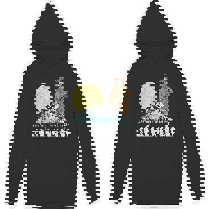 Colorado Banjo Bear Retro Style Mountains Sketch Unisex Hoodie