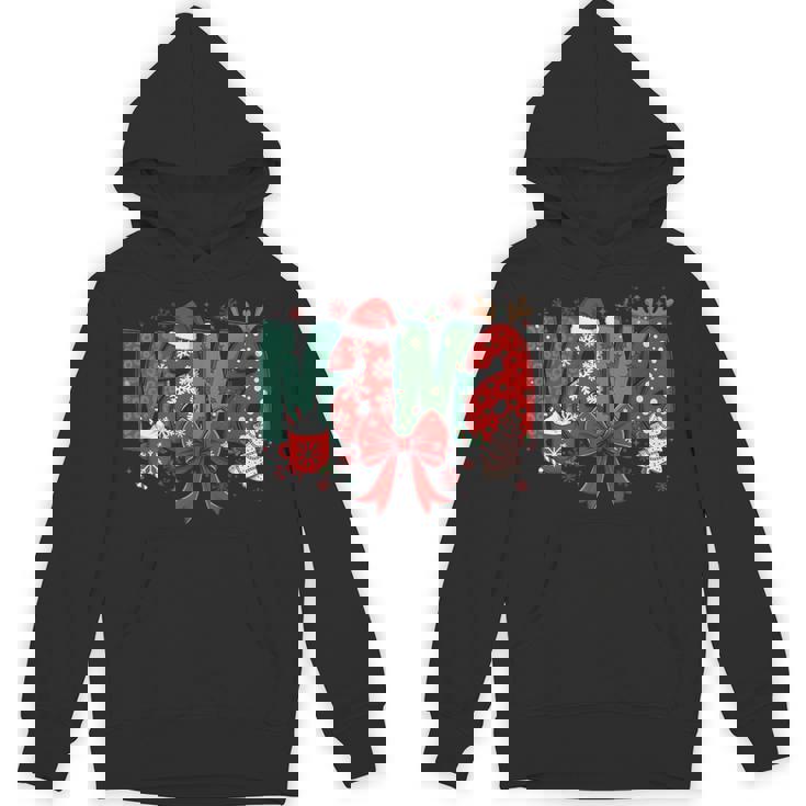 Coquette Bow Christmas Mama Candy Cane Santa Hot Cocoa Mom Premium Unisex Hoodie