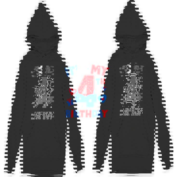 It's My 4Th Birthday Spider Boy Birthday Theme Party Hoodie