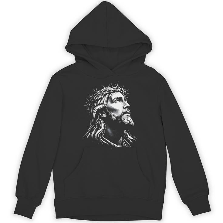 Jesus Christ Face With Crown Of Thorns God Bible Hoodie - Seseable