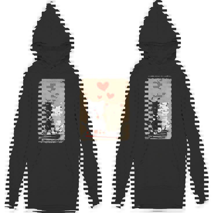 Kawaii Cat Couple Valentines Day Anime Cat Couple Heart Cat Hoodie