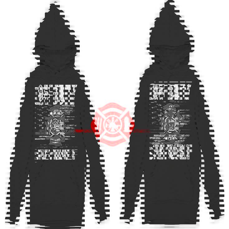 Off-Duty Save Yourself Firefighter Retro American Flag Hoodie