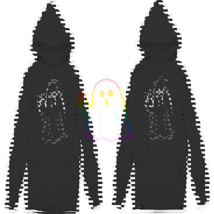 Rainbow LGBT Ghost Peace Sign Gay Pride Halloween Costume Unisex Hoodie