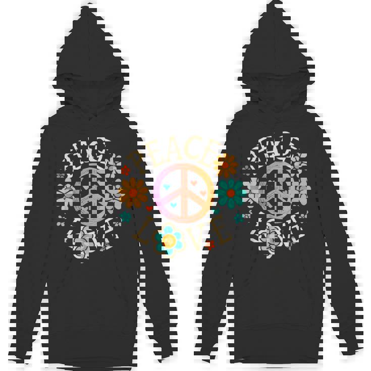 Retro 60s 70s Groovy Hippie Flowers Peace Sign Peace Love Unisex Hoodie