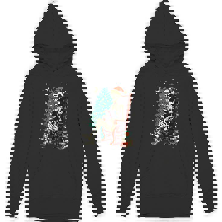 Skeleton Santa Christmas Tree Reading Book Book Worm Unisex Hoodie