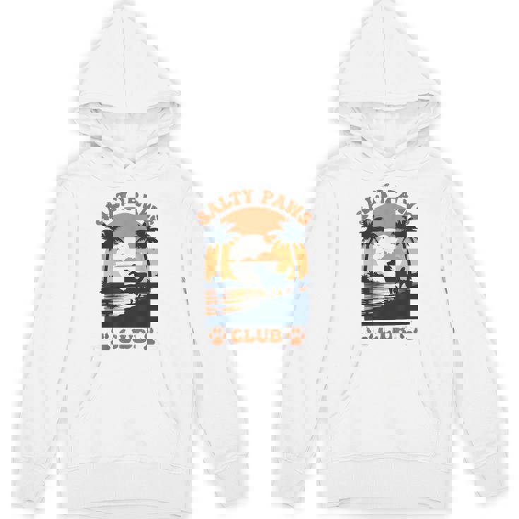 Retro Dog Beach Day Salty Paws Print Summer Ocean Sunset Unisex Hoodie
