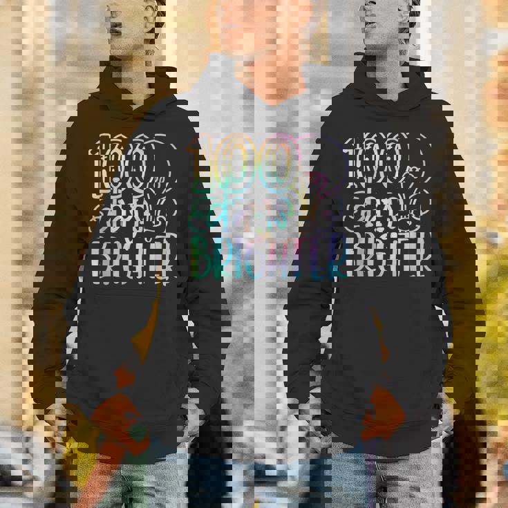 100 Days Brighter Student Happy 100Th Day Of School Tie Dye Hoodie
