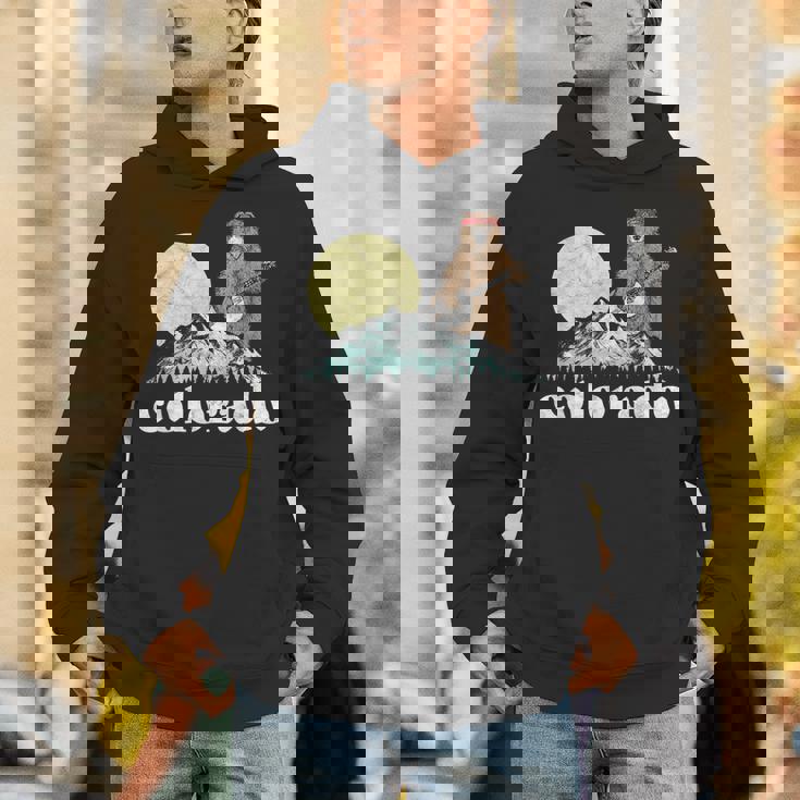 Colorado Banjo Bear Retro Style Mountains Sketch Unisex Hoodie