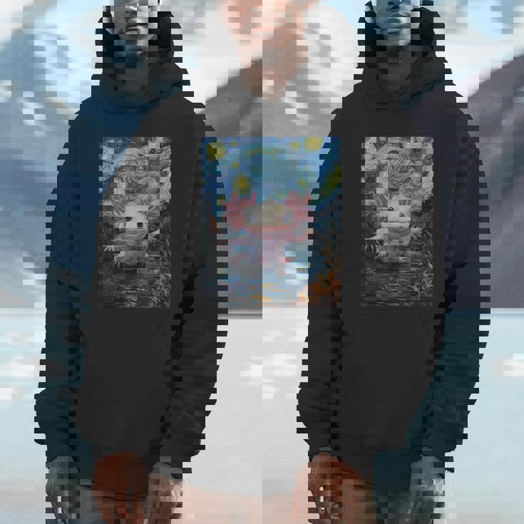 Axolotl Kawaii Van Gogh Style Starry Night Graphic Hoodie