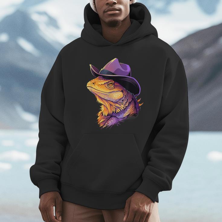 Bearded Dragon Cowboy Hat Reptile Lizard Western Unisex Hoodie - Monsterry