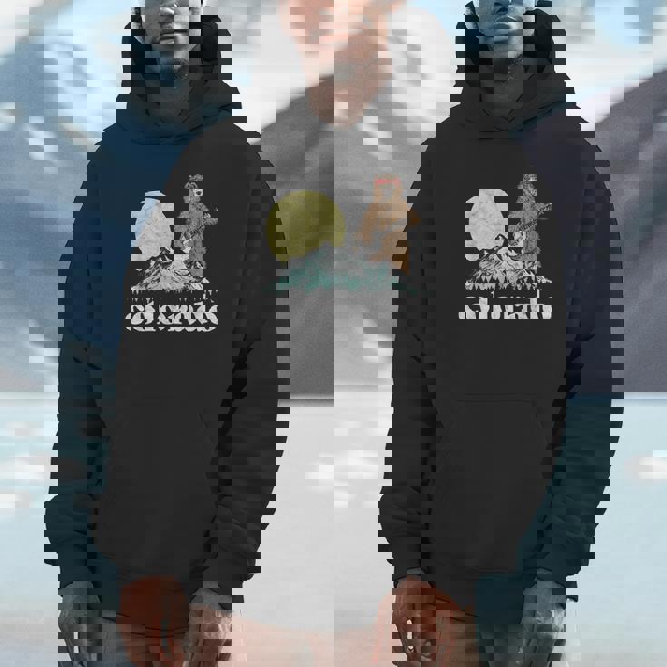Colorado Banjo Bear Retro Style Mountains Sketch Unisex Hoodie