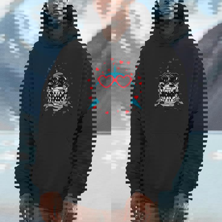 Shark Valentine Sunglasses Heart Cute Lovers Unisex Hoodie