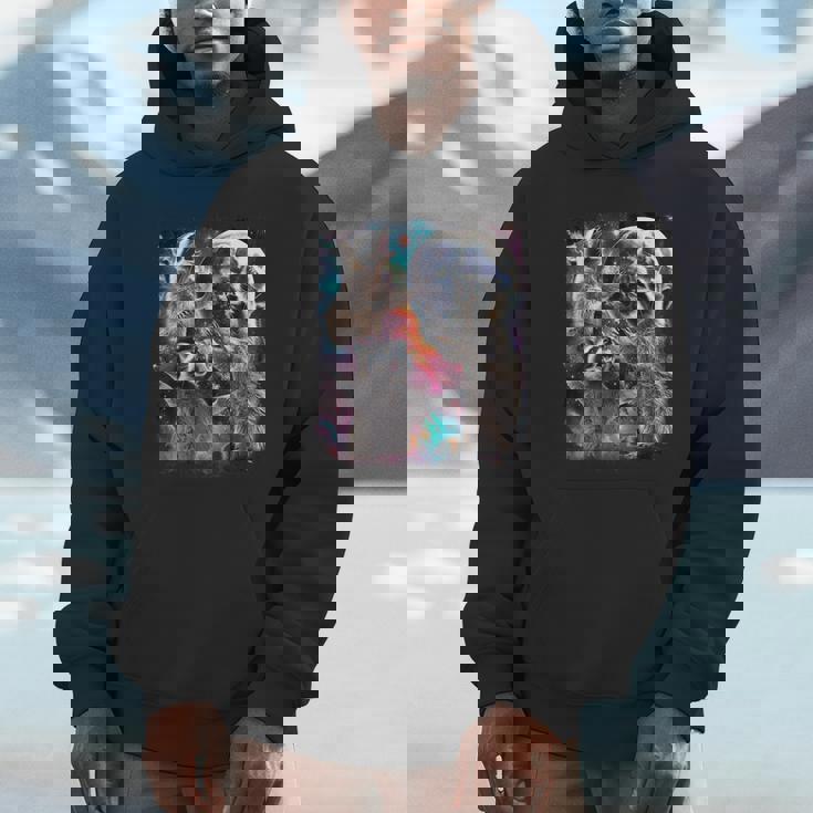 Three Raccoon Moon Unisex Hoodie - Humorous Meme Design