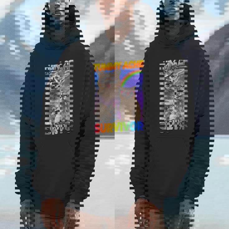 Tummy Ache Survivor Raccoon Unisex Hoodie - Small Cozy Comfort