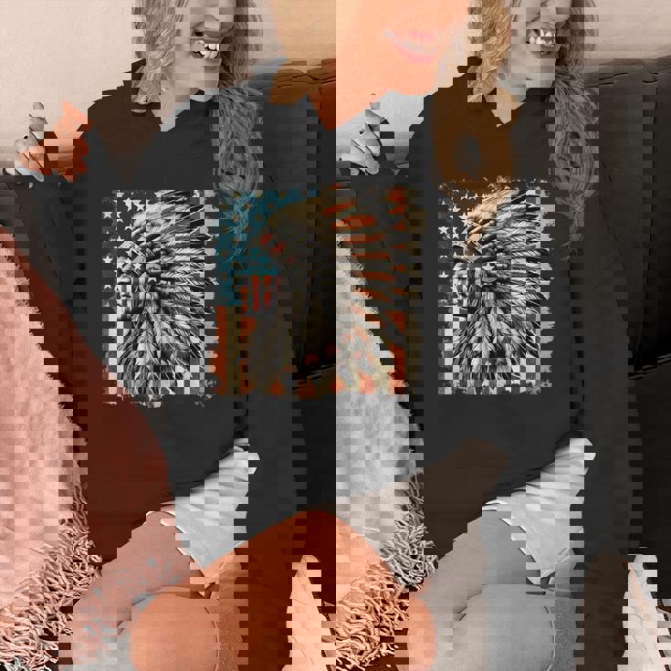 Vintage Native American Indian Chief American Usa Flag Hoodie