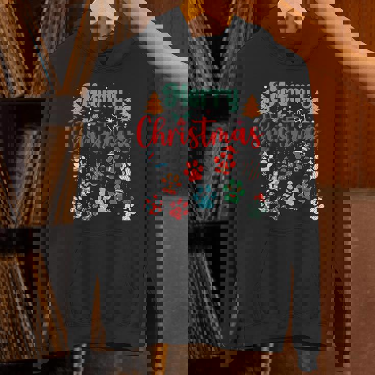 Merry Christmas Lights Dog Paw Red Plaid Dog Love Xmas Hoodie