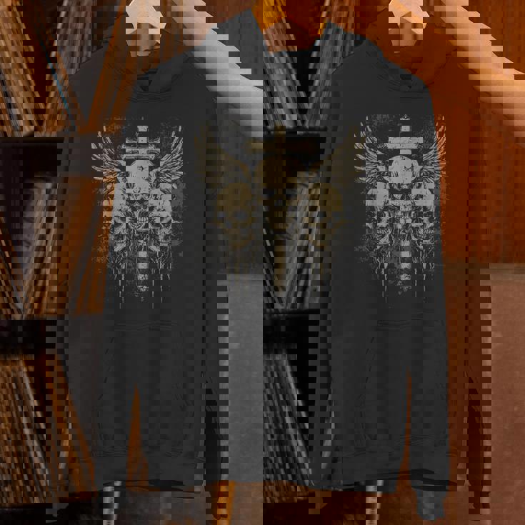 Totenkopf Kreuz Sweatshirt - Y2K Goth Grunge Design Mit Flügeln