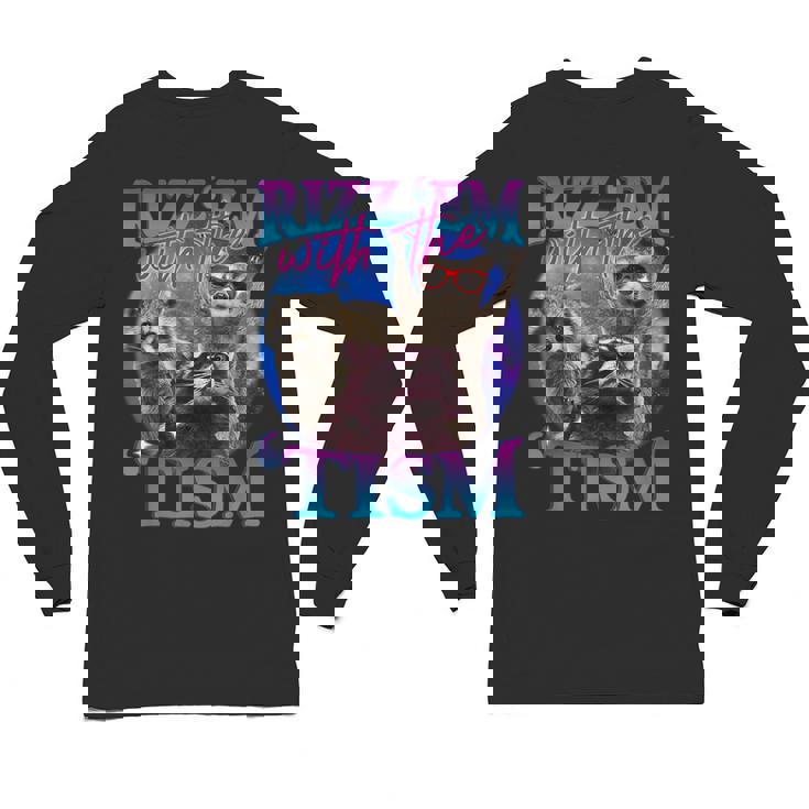 Rizz Em With The Tism Retro Raccoon Meme Unisex Long Sleeve T-Shirt
