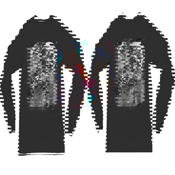 Three Raccoon Moon Unisex Long Sleeve T-Shirt - Cursed Meme Humor