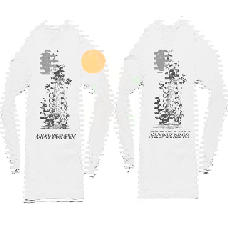 Retro 90s Raccoon Unisex Long Sleeve T-Shirt - Quirky Sunset Design