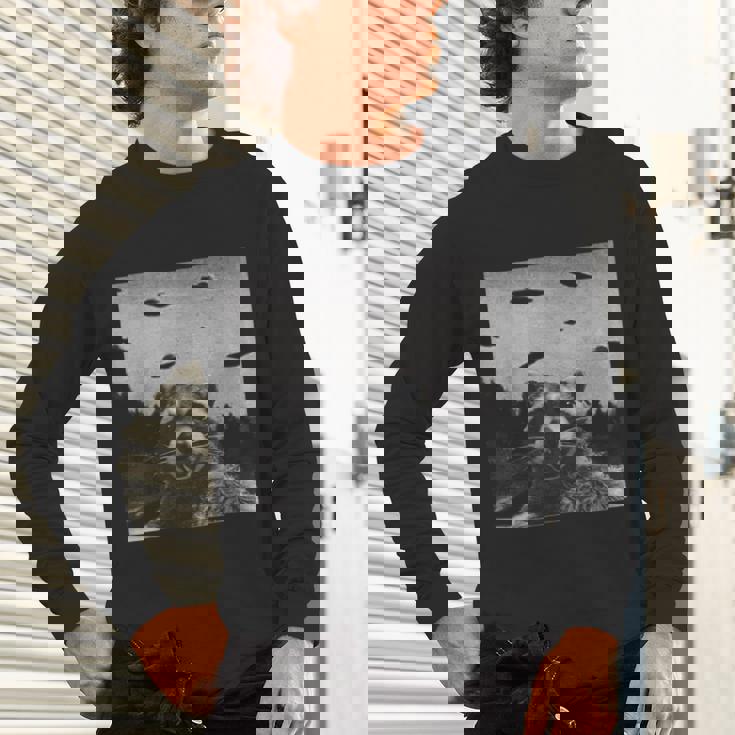 Alien UFO Raccoon Unisex T-Shirt - Long Sleeve Style
