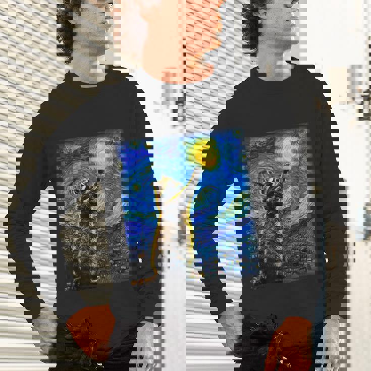 Raccoon Starry Night Van Gogh Unisex Long Sleeve Tee for Art Lovers
