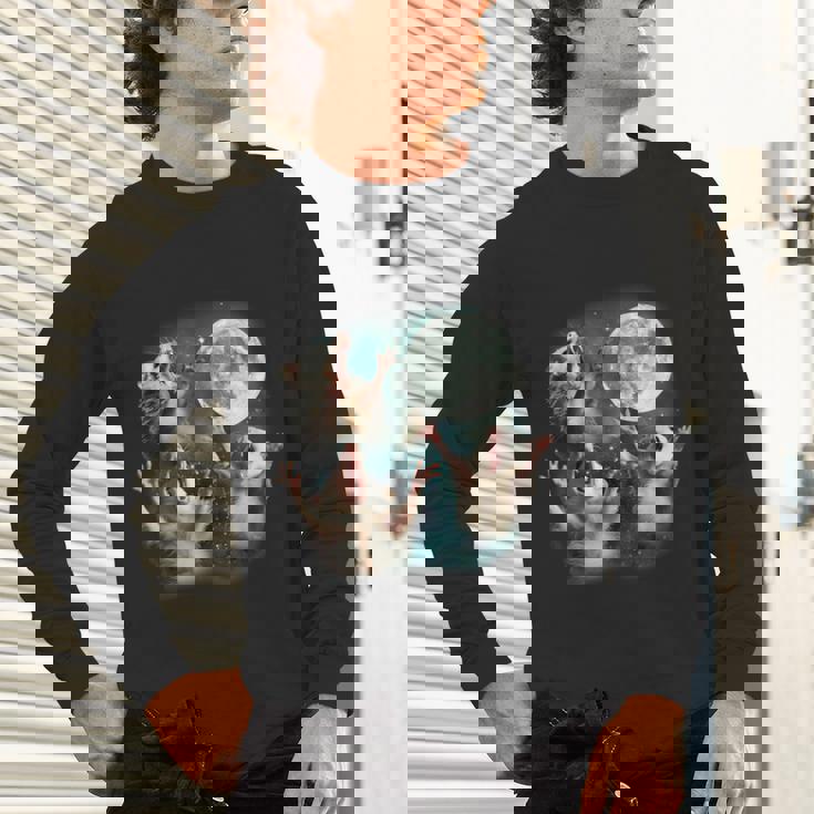 Three Possum Moon Cursed Meme Unisex Long Sleeve T-Shirt - Quirky Art